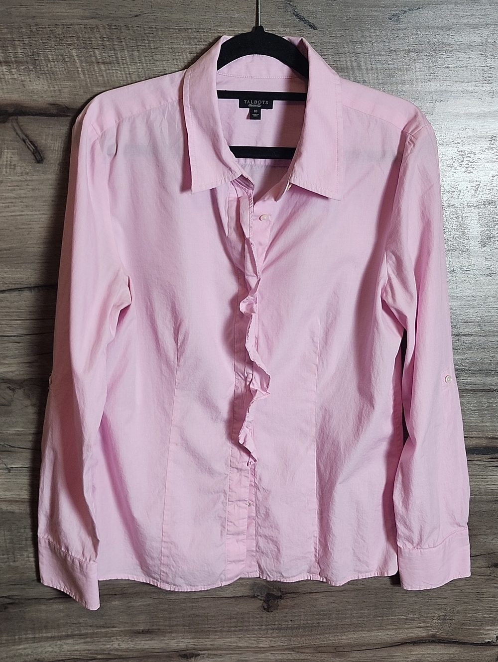Talbots Ruffle Front Button Down Shirt In Pink - Picture 1 of 8
